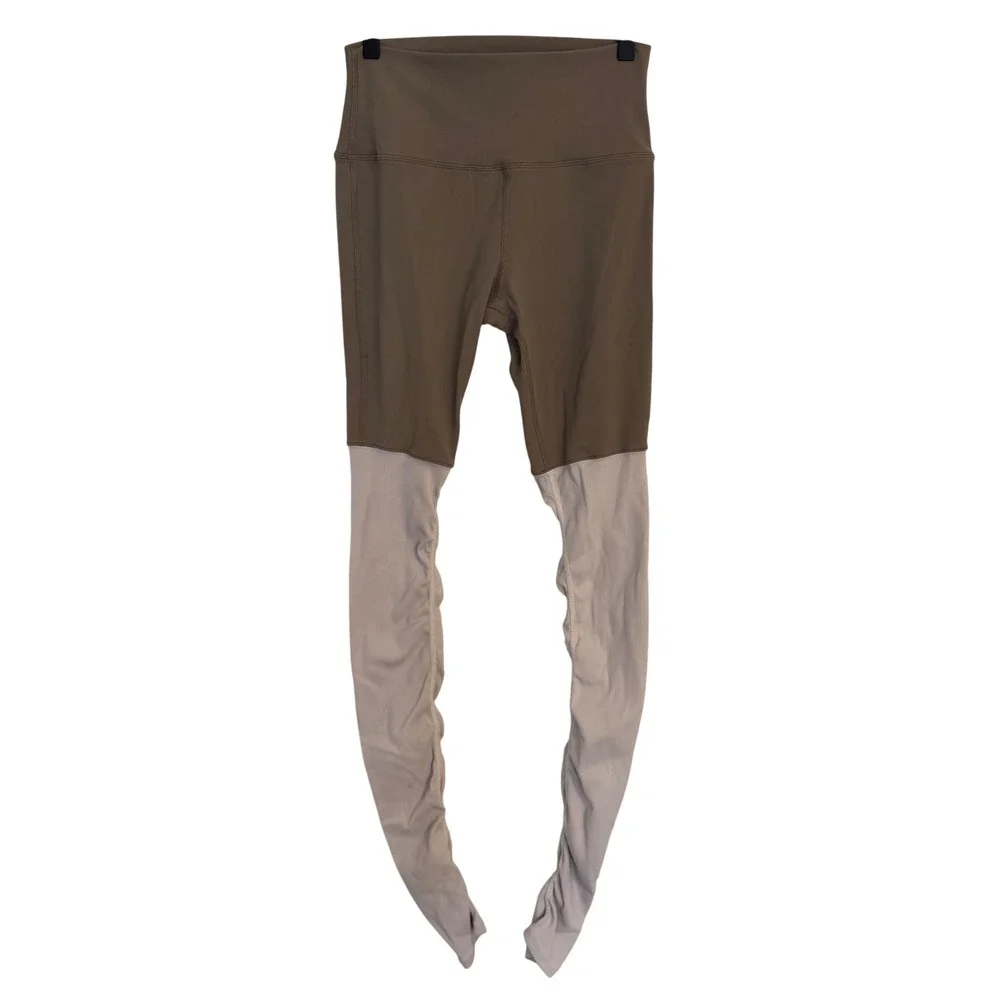 Alo Yoga High-Waist Goddess Leggings Olive Green Taupe Ribbed Colorblock Medium